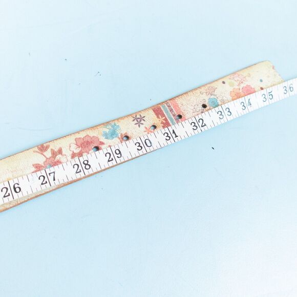 Y2k Genuine Leather Floral Printed Silver Buckle Faded Waist Belt Size Small - Picture 7 of 7